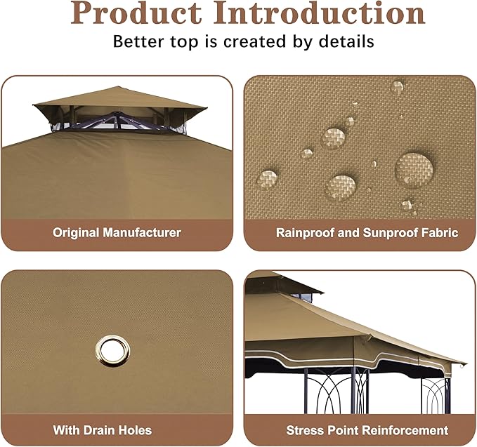 SCOCANOPY Replacement Gazebo Canopy for 10 x 12 Regency II Patio Gazebo Model L-GZ798PST,A101004104,A101004105 (Beige) SCOCANOPY