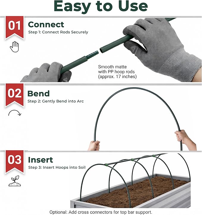 Gardzen Garden Hoops for Raised Beds Greenhouse Hoops, DIY Kit for Row Cover Garden Netting, All Season Plant Protection, 72 Pcs Gardzen