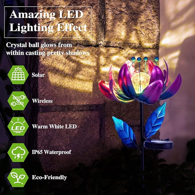 Outdoor Garden Decor Solar Spinners Lights - Metal Wind Spinner Solar Lights for Yard, Patio, Garden Lawn Oranments SUCUY
