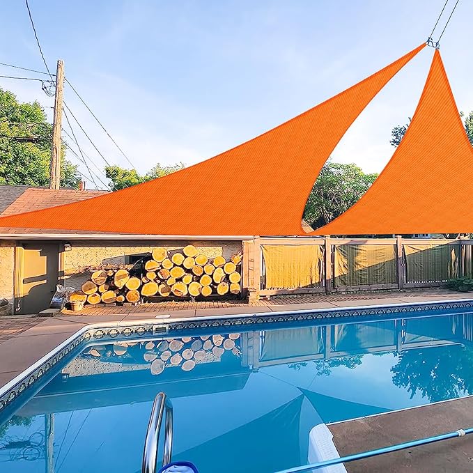 E&K Sunrise 26' x 26' x 26' Sun Shade Sail Triangle Canopy Shade Cover UV Block for Patio Backyard Garden Outdoor (Orange) EKSUNRISEINC