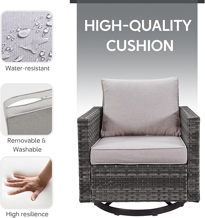 Belord Patio Sectional Furniture Set with Coffee Table: 8 Pieces Wicker Patio Conversation Set with L Shaped Sofa, Outdoor Swivel Glider Rocker, Rattan Ottomans, Removable Belord
