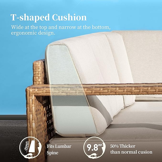 2 Pieces Patio Furniture Set,Outdoor Rattan Wicker Armchairs with 10''Ultra-Thick Cushions,All Weather Patio Conversation Set for Lawn Garden Backyard,Beige SUNSHINEVALLEY