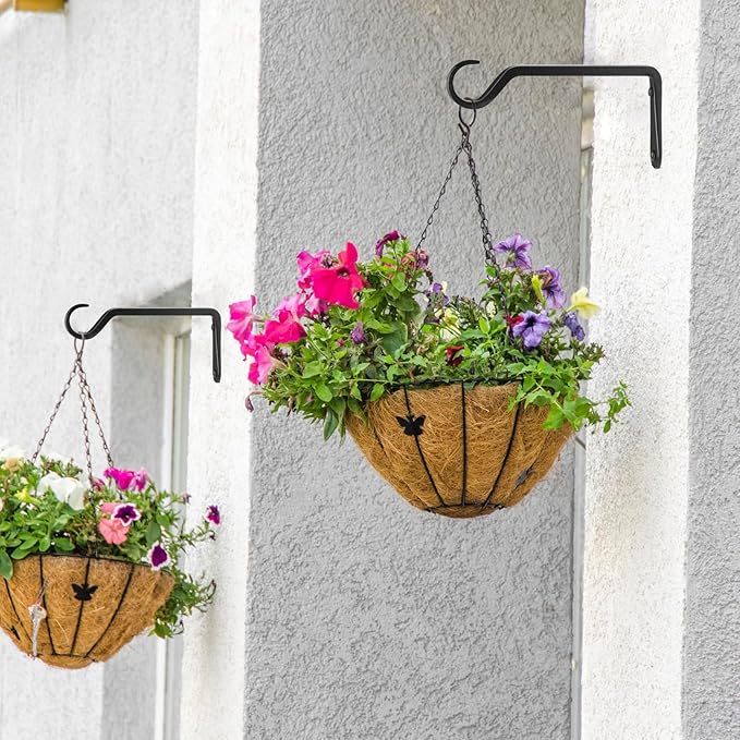8 inch Plant Hanger, Sturdy Hanging Plant Bracket Outdoor, Hanging Plant Wall Hook Heavy Duty, for Hanging Bird Feeders, Planters, Lanterns, Wind Chimes, Indoor/Outdoor Use, Black, Set of 2 YELOKIE