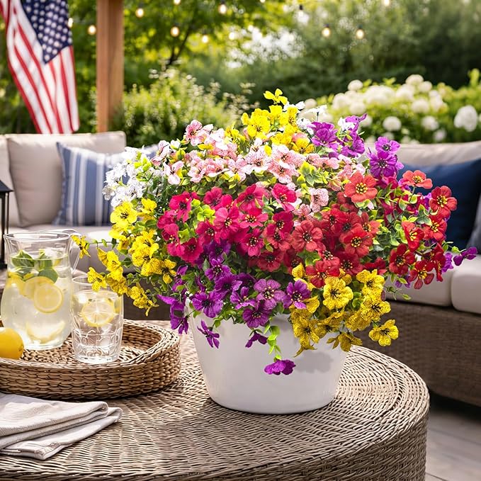 20 Bundles Artificial Flowers for Outdoors, UV Resistant Fake Plants Flowers Greenery Shrubs Plants for Decoration Outside Plants Hanging Planter Home Garden Decor (Mix（6 Color）) Grunyia