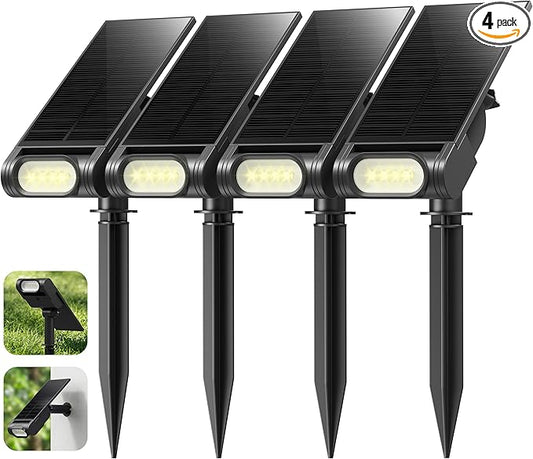 EZVALO Solar Spot Lights Outdoor IP67 Waterproof, Adjustable Solar Landscape Lights, 3 Lighting Modes Solar Spotlights for Outside Yard Garden Plant Trees Pathway Flag (Warm White-4Pack) EZVALO