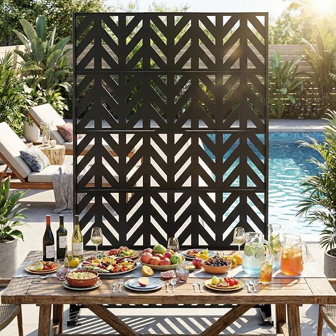 VINGLI Privacy Fence Panels, 72H’’ x 47W’’ Metal Privacy Screen Freestanding, Decorative Privacy Panels for Patio Garden Pool, Outdoor & Indoor (Arrowhead) VINGLI