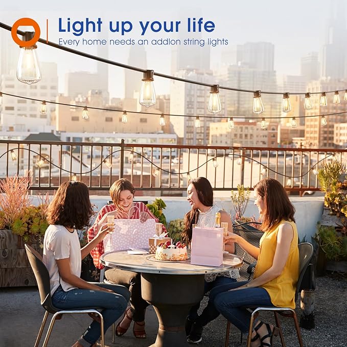 addlon 25FT LED Outdoor String Lights Waterproof Patio Lights with 9 Shatterproof ST38 Replaceable Bulbs(1 Spare), Dimmable Outside Hanging Light Connectable for Porch, Backyard, 2200K Warm Yellow addlon