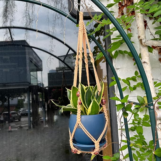 RIFNY Macrame Plant Hanger for 5 to 10 Inch Plant Pots, 35 Inch Woven Rope Hanger Kits with Hooks and Wood Beads, Hanging Planter Basket for Indoor Boho Home Decor (Brown, 3 Pack) RIFNY