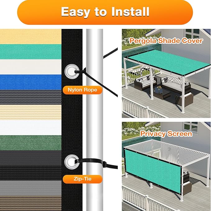 Artpuch Outdoor Pergola Shade Cover 13' X 13' Sun Shade Cloth with Grommets, 90% UV Protection Canopy Patio Privacy Screen (Customized Available) GN107, Turquoise Artpuch