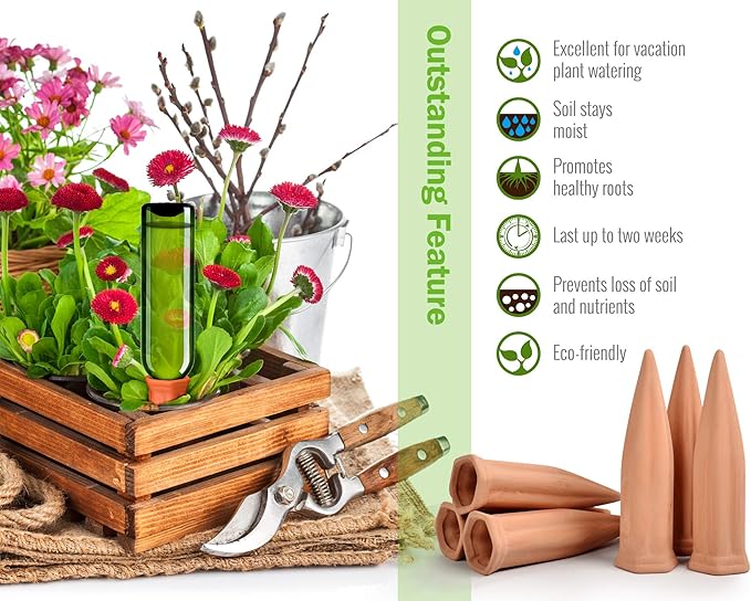 Automatic Plant Waterer Terracotta Self Watering Spikes Drippers Irrigation System for Vacation or Holiday (8Pack) B+SEPOR
