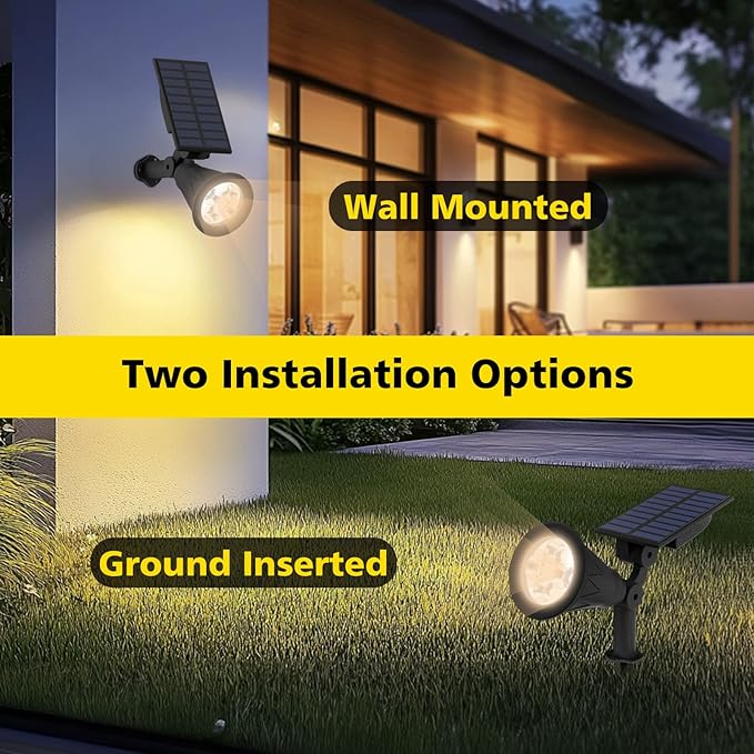 T-SUN Solar Spotlights, Christmas Solar Lights Outdoor, Auto-ON/Off 180°Angle Adjustable Solar Lights for Tree, Patio, Yard, Garden, Driveway, Pool Area (Natural White-2Pack) T-SUN