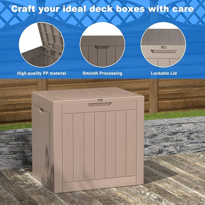 36 Gallon Outdoor Deck Box, Lockable Waterproof Outdoor Storage Boxes For Garden Tools,Indoor Cushions,Accessories Outside Storage Resin Weatherproof Container(Grey) MAIUSCOLI