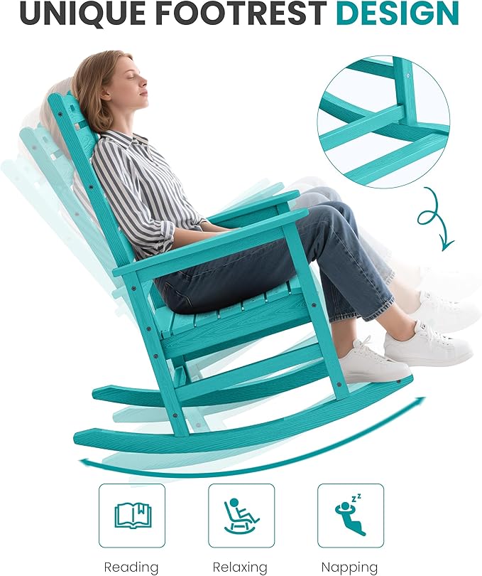 SERWALL Outdoor Rocking Chair Set of 2, Oversized Rocking Chair with Footboard for Adults, HDPE All Weather Resistant Rocking Chairs for Patio, 350lbs Weight Capacity,Aruba SERWALL