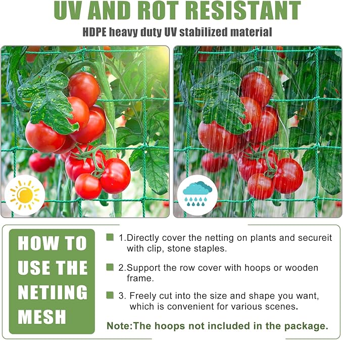 Trellis Netting, Heavy Duty Garden Trellis Netting for Climbing Plants Outdoor w/Plant Clips, 6.6x9.85 Ft Plant Netting for Cucumber, Tomato, 27 Strands & 4x4 in Mesh, Grow Net for Fruits, Vegetables SHPPETONB