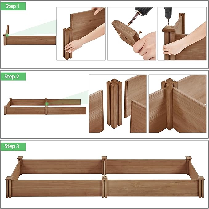 Yaheetech 8x2ft Wooden Horticulture Raised Garden Bed Divisible Elevated Planting Planter Box for Flowers/Vegetables in Backyard/Patio Outdoor, Dark Brown, 95 x 25 x 11in Yaheetech