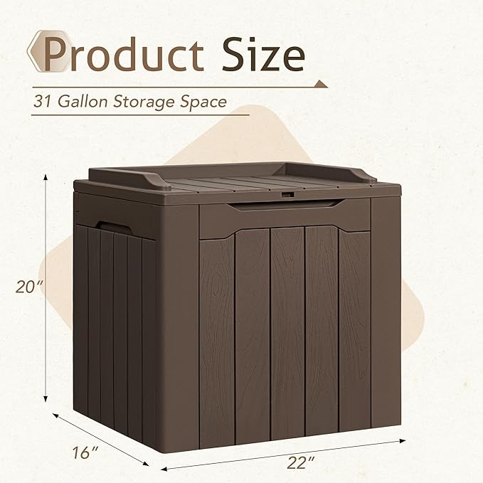 Flamaker 2 Pack Deck Box 31 Gallon Waterproof Resin Storage Box with Lid Indoor Outdoor Delivery Box Storage Bin for Patio Cushions (Deep Brown) Flamaker