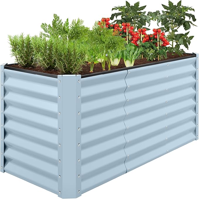 Best Choice Products 4x2x2ft Outdoor Metal Raised Garden Bed, Deep Root Box Planter for Vegetables, Flowers, Herbs, 119 Gallon Capacity, 100% Non Toxic Materials - Mist Blue BestChoiceProducts