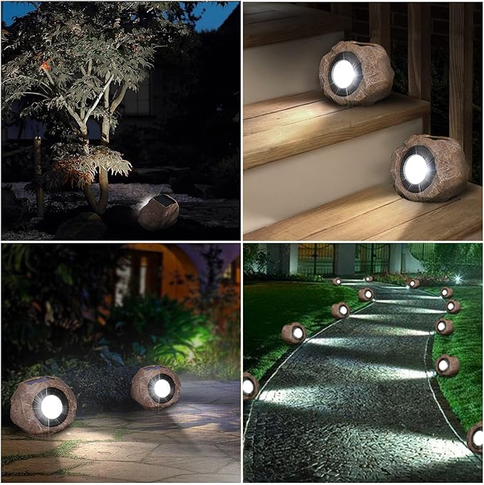 2 Pack Solar Rock Lights Outdoor, Angle Adjustable Solar Lights Outdoor Waterproof, LED Solar Garden Lights, Auto On/Off Landscape Lighting for Yard Pathway Patio Flower Bed - White Glow (Stone Brown) DGSCAK