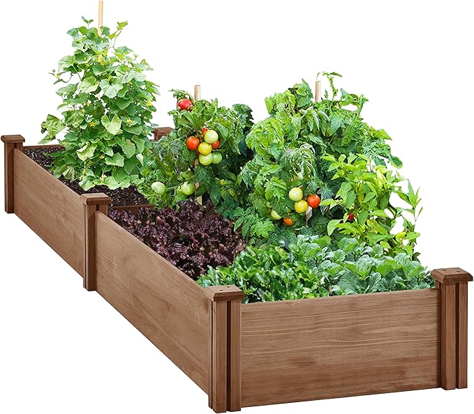 Yaheetech 8x2ft Wooden Horticulture Raised Garden Bed Divisible Elevated Planting Planter Box for Flowers/Vegetables in Backyard/Patio Outdoor, Dark Brown, 95 x 25 x 11in Yaheetech