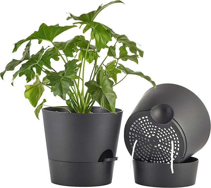 FaithLand 2-Pack 10 Inch Planter Pots for Indoor Outdoor Plants, Self Watering Flower Pots with Deep Reservoir, Black … FaithLand