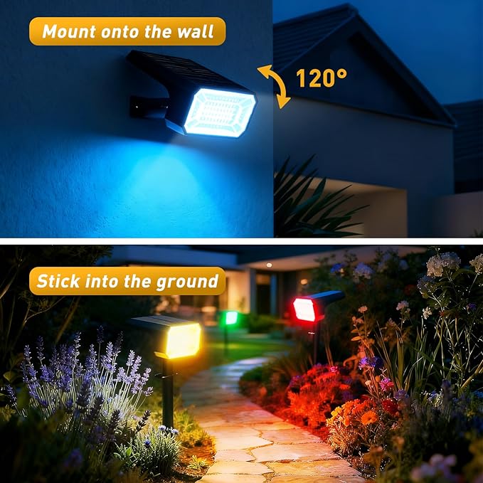 Solar Color Changing Spot Lights Outdoor Waterproof IP65, [12 Pack/32 LED/7 Modes] 2-in-1 Landscape Spotlights, Auto On/Off High Lumens Spot Lights for Outside Yard Garden Pathway Walkway NACINIC