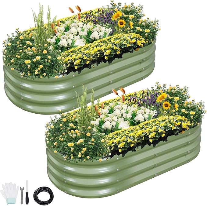 Galvanized Raised Garden Bed Outdoor- 2 Pcs Raised Beds for Gardening| Metal Planter Box, Steel Raised Garden Bed Kit with Gloves for Vegetables, Flower, Herbs (4x2x1FT, Green) Permade