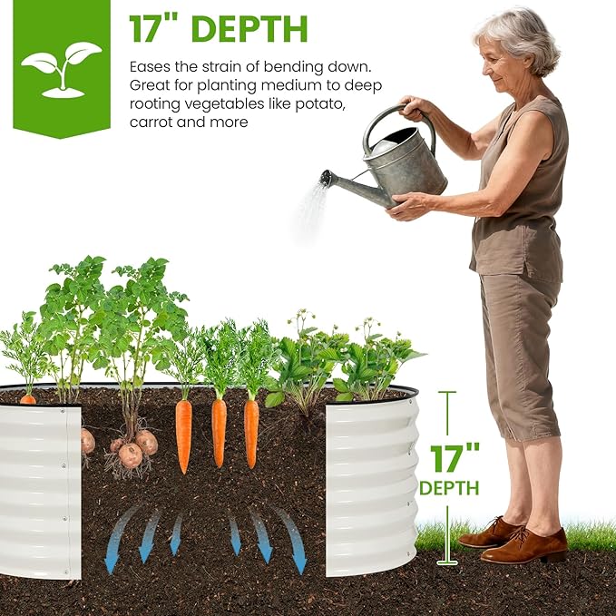 Galvanized Raised Garden Bed Outdoor |17'' Tall Planter Box Outdoor for Deep Root Plants | 3Pcs Raised Bed Kit for Gardening with Rubber Strip for Vegetables Flowers Fruits (White, 4x2x1.4FT) GGOODGAIN