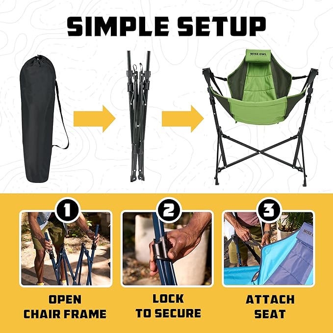 Wise Owl Outfitters Hammock Chair for Adults – Comfortable Portable Folding Rocking Camping Chair with Carry Bag – Great for Lawn, Campsite & Outdoors WiseOwlOutfitters