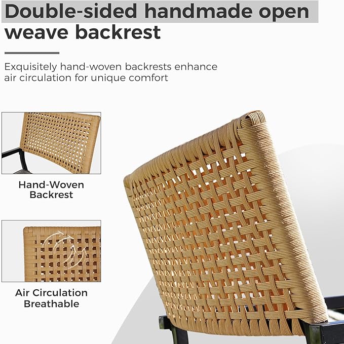 Grand Patio Outdoor Dining Chair Set of 2, 2-Piece Stackable Wicker Chairs with Cushions and Armrest for Restaurant, Garden, Porch, Lawn and Poolside GrandPatio
