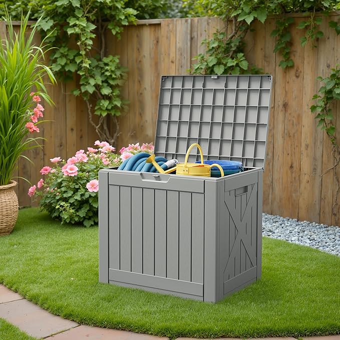 Patiowell 43 Gallon Resin Deck Box, Outdoor Storage Box for Patio Furniture, Deliveries, Pool Supplies,Waterproof and Lockable (Grey) Patiowell