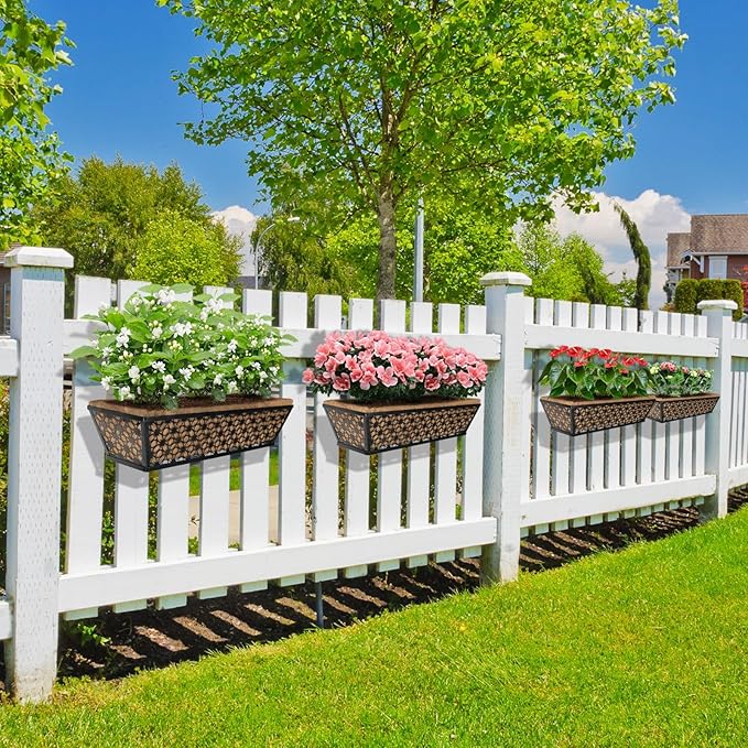 hehimhis 24 Inch 2 Pack Railing Planter Box with Adjustable Bracket,Window Planter Boxes Outdoor for Porch,Balcony Planters Railing Hanging,Fence,Patio Hanging Planters for Garden Hehimhishome