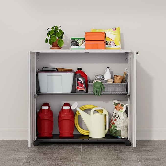 ADDOK Indoor Outdoor Plastic Storage Cabinet 34"x15"x34" with 1 Shelf, Outdoor Storage Shed for Living Room, Hallway, Balcony, Garage, Garden, Backyard-White ADDOK