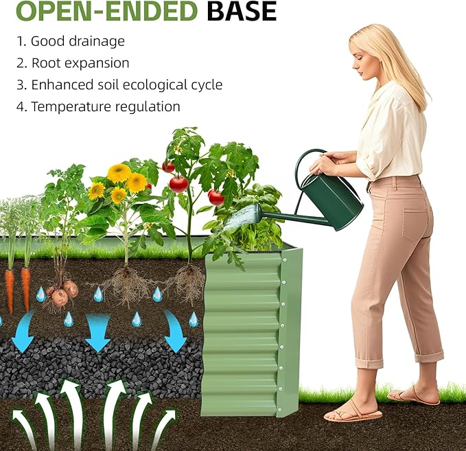 4x2x2ft Raised Garden Bed - Galvanized Deep Root Planter Boxes Outdoor with Wing Nuts and Safety Edges for Gardening Vegetables, Flowers, Herbs, Succulents - Olive Green GoCampDirect