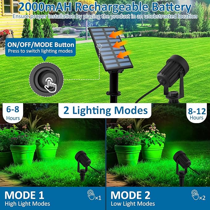 T-SUNUS Green Solar Spot Lights 2 Pack, Garden Landscape Spotlights Outdoor IP65 Waterproof Separated Panel 9.8ft Cable for St Patricks Day Halloween Christmas Lighting for Tree Pond Statue Graveyard T-SUNUSLighting
