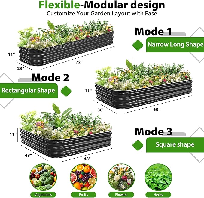 Galvanized Raised Garden Bed for Gardening, 4x4x1ft Large Square Metal Planter Boxes Outdoor for Vegetable,Flower,Herb,Modular Above Ground Growing Container,Black, Easy Assembly Rootora