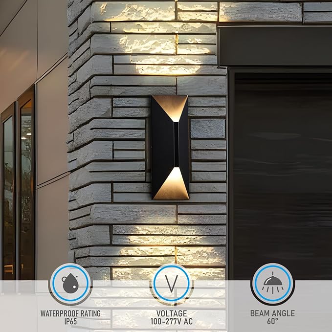 LEONLITE Dimmable LED Up Down Wall Light, 100-277V, CRI 90+, IP65 Waterproof, 10%-100% Dimmable for Commercial Outdoor, 14 Inch Modern Porch Light, 3000K, Pack of 2 LEONLITE