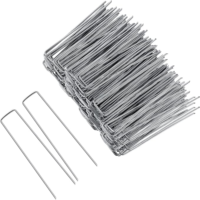 FEED GARDEN 8 Inch 50 Pack Galvanized Landscape Staples 11 Gauge Anti-Rust Garden Stakes Landscaping Fabric SOD Pins Yard Stakes for Weed Barrier Fabric FEEDGARDEN