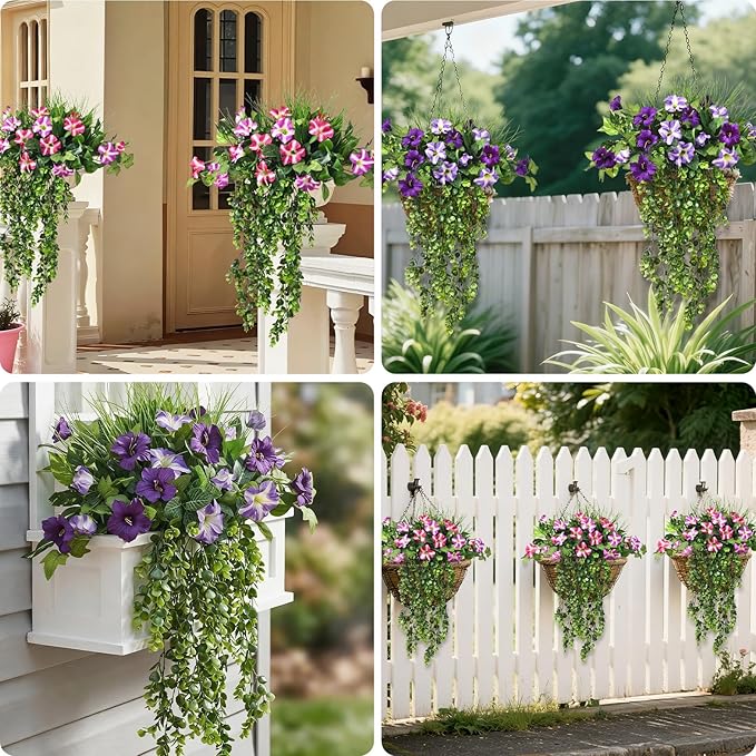 Waipfaru 4Pcs Fake Hanging Plants 2.7ft Fake Plants Eucalyptus Leaves UV Resistant Fake Vines Ivy Artificial Plants Outdoor Faux Plants Indoor Bedroom Living Room Boho Wall Porch Shelf Decor Waipfaru