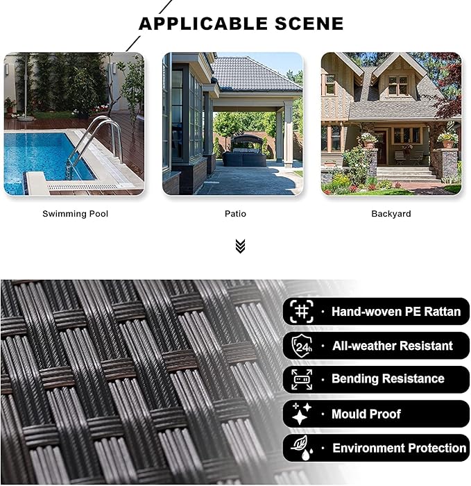 Kullavik 7 Pieces Outdoor Patio Furniture Set with 43" 55000BTU Gas Propane Fire Pit Table PE Wicker Rattan Sectional Sofa Patio Conversation Sets,Black KULLAVIK