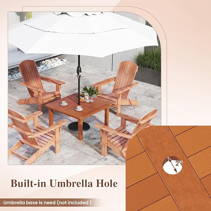 Tangkula Patio Coffee Table with Umbrella Hole, 35.5 Inches Outdoor Solid Square Wood Side Table with Slatted Tabletop & Teak Oil Finish, for Yard, Balcony, Deck TANGKULA