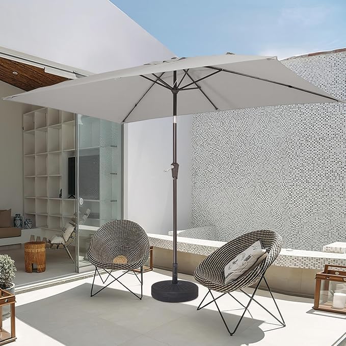 JEAREY 6.5x10 ft Rectangular Patio Umbrellas Rectangle Outdoor Umbrella with Push Button Tilt and Crank, Market Table Umbrella 6 Sturdy Ribs UV Protection for Poolside Garden Backyard Deck, Foggy Gray JEAREYOutdoorsCollection