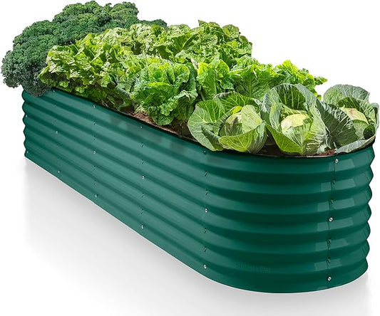 9-in-1 Galvanized Steel Raised Garden Bed // 8×2×1.5 ft Modular Planter for Gardening, Vegetables, Flowers // 18" Tall Metal Raised Garden Beds Outdoor (Dark Green) // Patented Design Planter Box PlantPlot