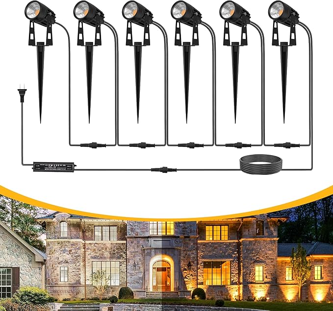 L LOHAS LED Dusk to Dawn Low Voltage Landscape Lighting, 3000K Warm White Outdoor Spotlight with Transformer, IP65 Plug in Spotlights for Yard Backyard Pathway 6Pack LLOHASLED