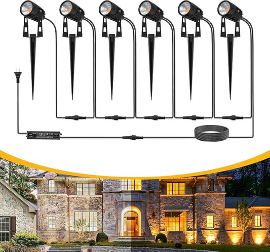 L LOHAS LED Dusk to Dawn Low Voltage Landscape Lighting, 3000K Warm White Outdoor Spotlight with Transformer, IP65 Plug in Spotlights for Yard Backyard Pathway 6Pack LLOHASLED