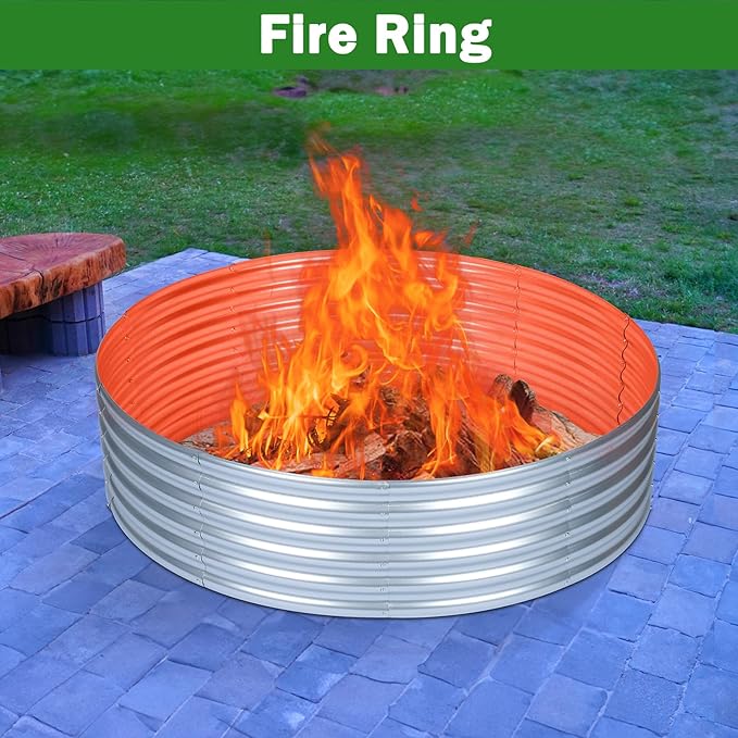 OUSHENG 5x5x1ft Round Galvanized Raised Garden Beds Outdoor, Steel Fire Pit Ring Flower Planter Large Metal Above Ground Boxes Kit for Gardening Vegetables Outside OUSHENG