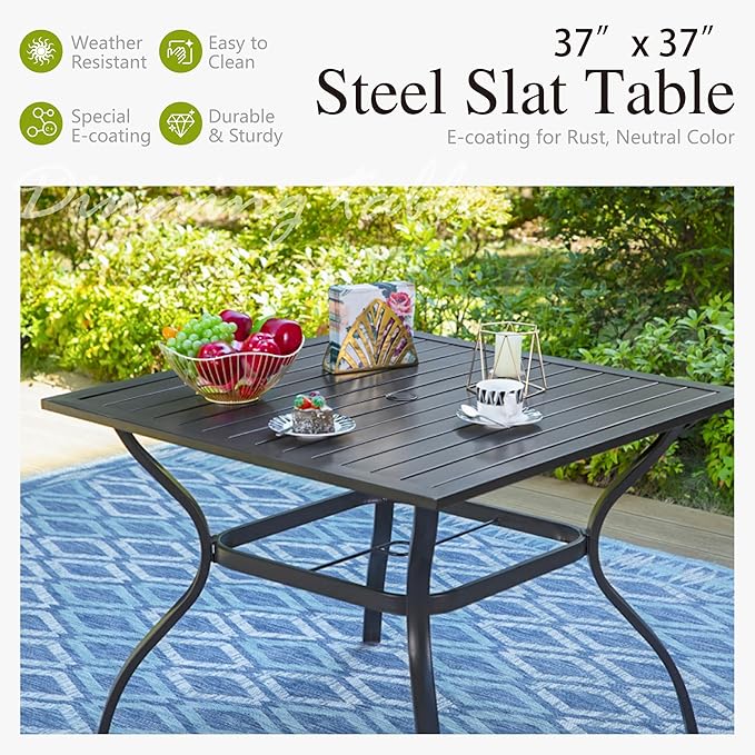 Sophia and William Outdoor Patio Dining Set for 4, Outdoor Table and Chairs, Removable Seat Cushions, Black 37" Patio Dining Table,Blue SophiaWilliam