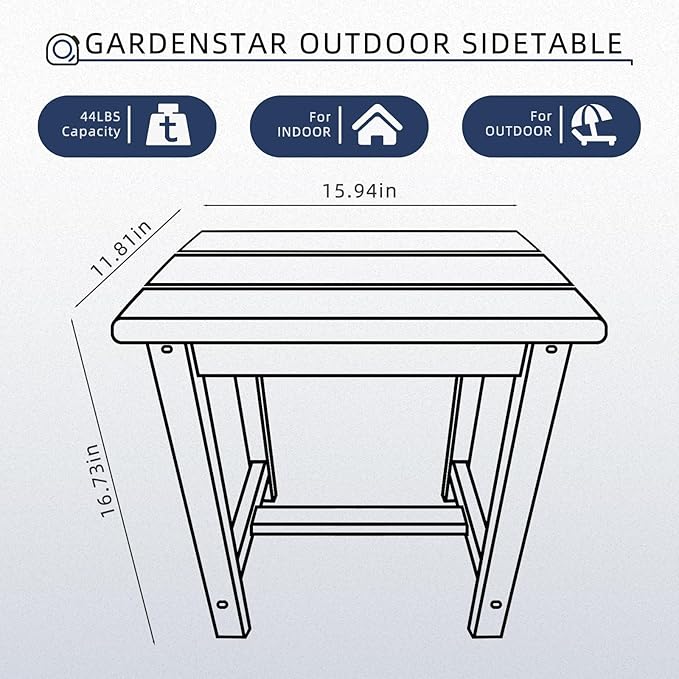Adirondack Square Side Table,one-Tier Outdoor end Table, Patio Side Table for Pool,Porch,Backyard,Relaxing Companion (Blue) GARDENSTAR