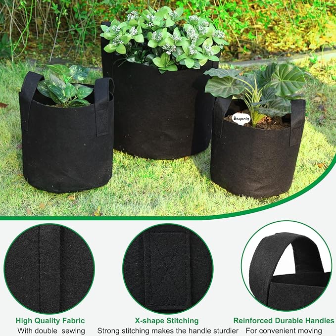 JERIA 12-Pack 20 Gallon Grow Bags, 300G Thickened Nonwoven Garden Pots,Heavy Duty Fabric Pots with Reinforced Handles JERIA