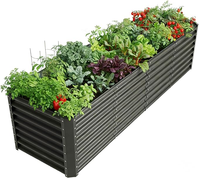 8x2x2ft Raised Garden Bed Kit, Galvanized Planter Garden Boxes Outdoor, Metal Raised Garden Beds for Vegetables,Fruits, Flower,Black kingddeergardenbed