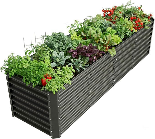 8x2x2ft Raised Garden Bed Kit, Galvanized Planter Garden Boxes Outdoor, Metal Raised Garden Beds for Vegetables,Fruits, Flower,Black kingddeergardenbed
